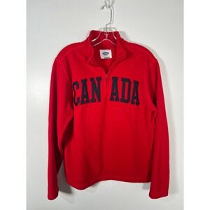 Y2K Old Navy Canada Fleece Quarter Zip Pullover Red Sporty‎ Sweater Medium